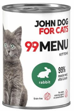 John Dog za mačke | 99 meni | Mokra hrana za mačke u konzervi 400 g - Mačići | Zec 400 g