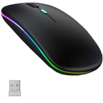 Tihi tanki bežični miš RGB LED pozadinskim osvjetljenjem za prijenosno računalo i tablet, crni