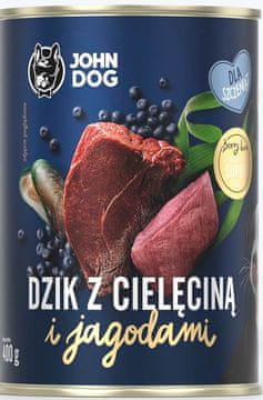 John Dog Štenci | Bobičasto voće | Konzerva od 400 g - Divlja svinja i teletina s povrćem 400 g