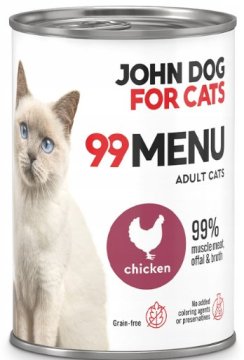John Dog za mačke | 99 meni | Mokra hrana za mačke konzerva 400 g - Piletina 400 g