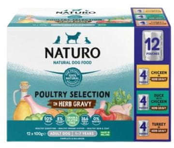 Naturo | Bez žitarica i glutena | Vrećica za pse 100 g - Pakiranje od 12 komada