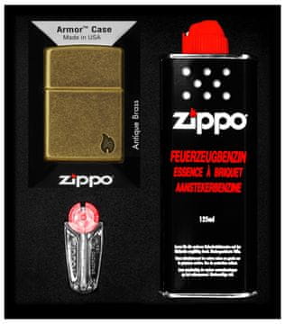 Set upaljača ZIPPO ARMOR FLAME ANTIQUE BRASS poklon No1