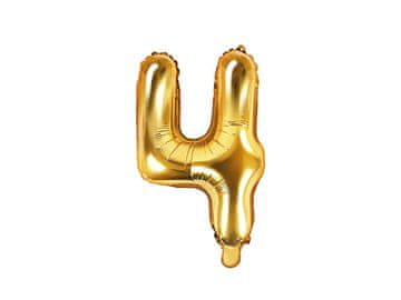 PartyDeco Folijski balon s brojem "4", zlatni, 35 cm