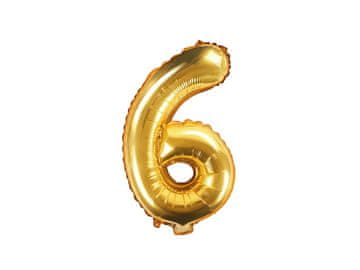 PartyDeco Folijski balon s brojem "6", zlatni, 35 cm