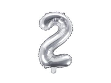 PartyDeco Foli balon sa cifrom '2', srebrni, 35 cm