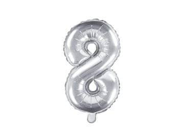 PartyDeco Folija balon broj "8" srebrni 35 cm