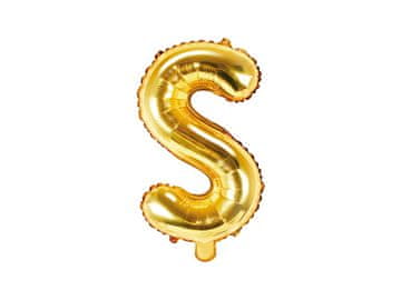 PartyDeco Folijski balon slovo "S", zlatni, 35 cm
