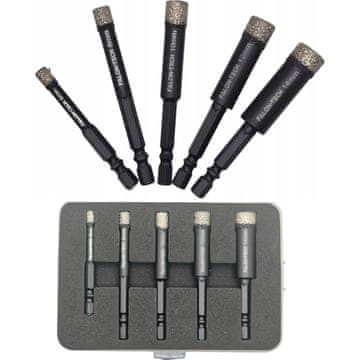 FALON-TECH Wiertła dijamantne HEX za gres, 6-14 mm, 5 kom., Falon-Tech FTDD0614
