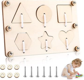 Drvena manipulacijska ploča s oblicima, žicama, vijcima, Montessori DIY