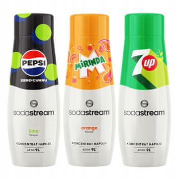 Komplet od 3 sirupa za vodu Sodastream Pepsi Max Lime + Mirinda + 7UP Free