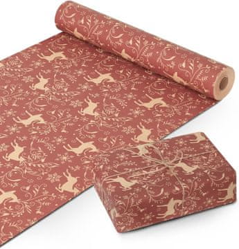 Papir za zamatanje poklona crveni božićni sobovi 44cm 25m 100g/m²