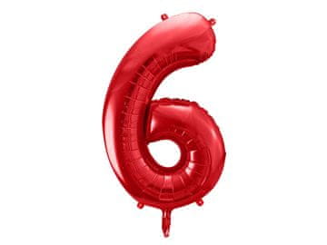 PartyDeco Folija balon broj 6, crveni, 86 cm