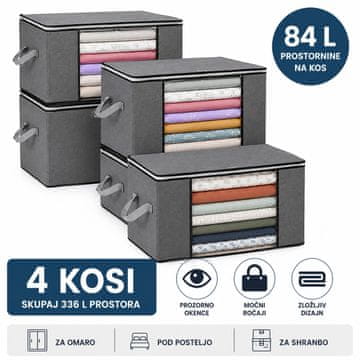 Ruhhy Set 4 tekstilna organizatora 84 L – škatle za pohranu odjeće, deka i posteljine s prozirnim prozorom 60 × 40 × 35 cm