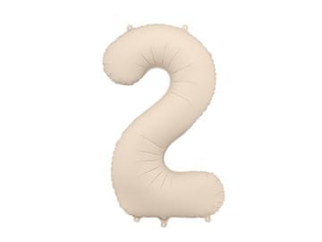 PartyDeco Mat folija balon broj '2', 86 cm, svijetlo bež