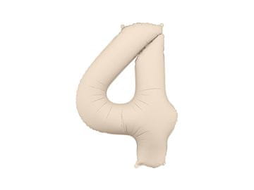 PartyDeco Mat folija balon broj '4', 86 cm, svijetlo bež