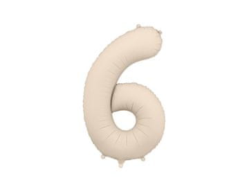 PartyDeco Mat folija balon broj '6', 86 cm, svijetlo bež