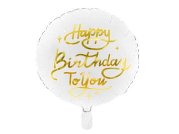 PartyDeco Folija balon Sretan rođendan, bijeli, 35 cm