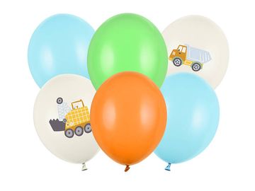 PartyDeco Lateks baloni Građevinska vozila, 30 cm, 6 kom.