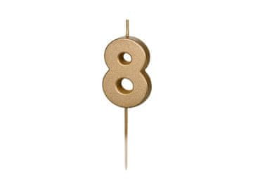 PartyDeco Rođendanska svijeća, broj 8, zlatna, 5,5 cm