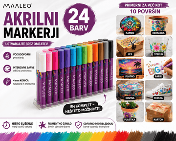 Maaleo Akrilni markeri 24 komada – vodootporni markeri za kamen, drvo, staklo, keramiku, platno i papir, 4 mm
