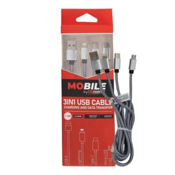 3u1 USB-A USB-C Lightning kabel 1,2 m EPMOB09