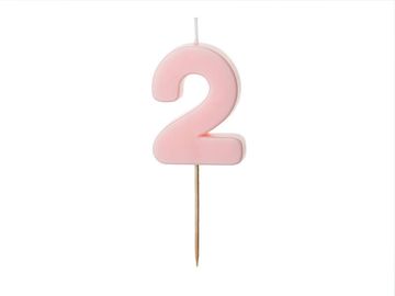 PartyDeco Rođendanska svijeća broj 2, ružičasta, 5,5 cm