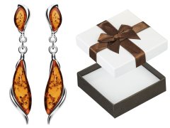 Seijou Duge srebrne viseće naušnice s jantarnim elegantnim ženskim naušnicama