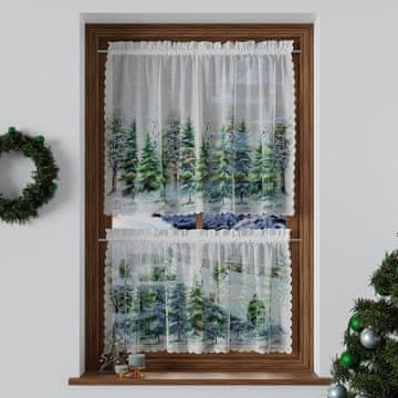 Zimska šuma - Voile zavjesa - zelena - zimska šuma - 100x60 cm