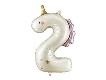 PartyDeco Folija balon s jednorogom broj ''2'', 93 cm