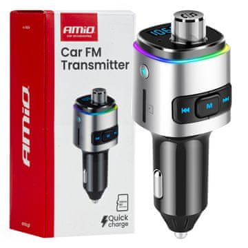 AMIO Auto FM odašiljač 2×USB-A microSD 12V 24V -04654