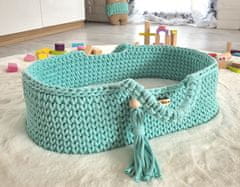 MY SWEET BABY BOHO Pamučna Mojsijeva Košara za Lutke s Drvenom Kolijevkom - Mint