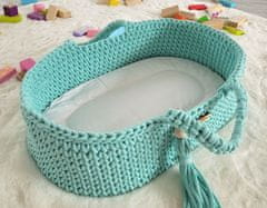 MY SWEET BABY BOHO Pamučna Mojsijeva Košara za Lutke s Drvenom Kolijevkom - Mint