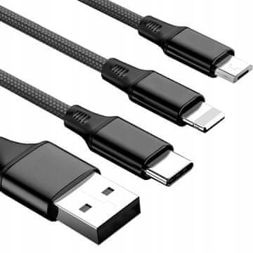 Kabel 3u1 za iphone / micro usb / typ-c koanni kb13, crni