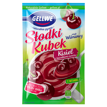 Gellwe slatki kisel u šalici s komadima voća, okus višnje, 28 g