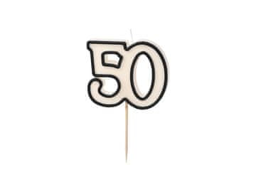 PartyDeco Rođendanska svijeća '50', 50. obljetnica, crno-bijela, 5,5 cm