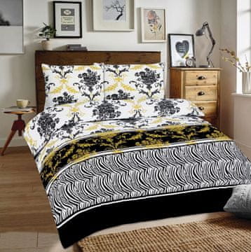 Flanelska posteljina 220x200 F68A bijelo-žuto-crni buketi