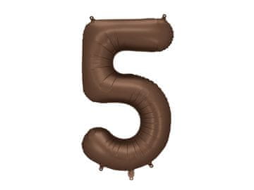 PartyDeco Folija balon broj "5" - 86 cm, moka, smeđa, satenska