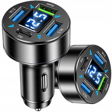 BRZI 3.1A LED AUTO PUNJAČ QC 3.0 x3 USB + PD 66W