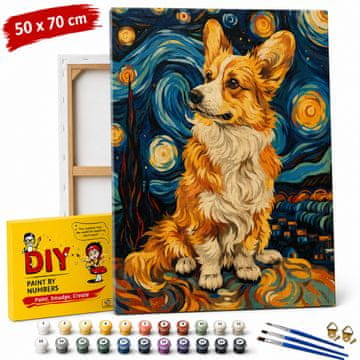 Slika za slikanje po brojevima s okvirom Corgi pod zvijezdama 50x70 cm