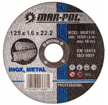 MAR-POL Disk 125x1,6 mm za rezanje metala, čelika, lijevanog željeza, 1 kom. M08116