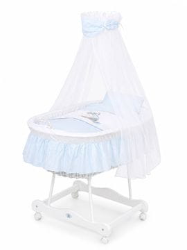 MY SWEET BABY Pletena Mojsijeva košara s baldahinom Magarac Lucek - bijela + plava posteljina