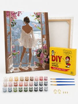 Slikanje po brojevima s okvirom, slike za bojanje – žena na balkonu 40x50 cm