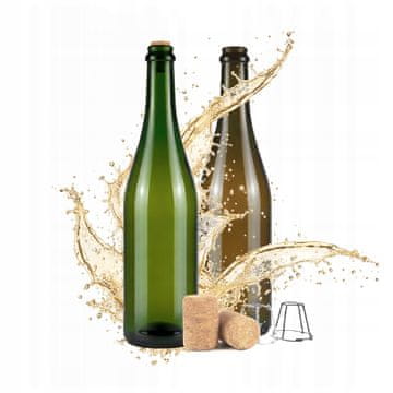 BE Staklena boca za šampanjac, jabukovaču, vino, kombuchu, 750 ml, aglomerirani pluto
