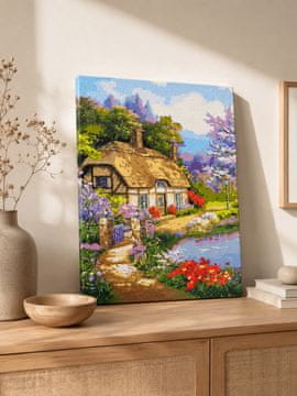 Slikanje po brojevima s okvirom, slike za bojanje - Seoska kućica 40x50 cm