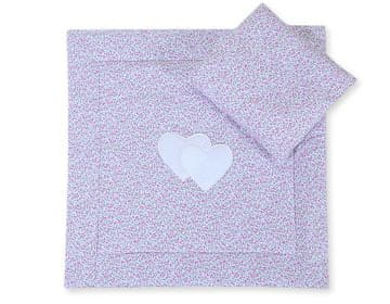 Bobono Posteljina za kolica s poplunom i punjenjem za jastuk - Pink Meadow Hearts