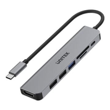 Unitek Hub usb-c unitek h1118a 7 u 1, hdmi 4k, 3x usb-a, usb-c pd 100w, aluminij