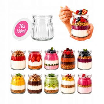 BE Posude za med, deserte, svijeće, mousse 150ml 10x prugastih staklenki s poklopcima