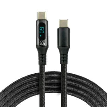 everActive Kabel usb-c na usb-c everactive cbb-1pdl 1m 60w s ugrađenim zaslonom, crni