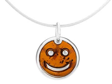 Seijou Duga srebrna okrugla ženska ogrlica Smile s jantarnim krugom srebro 70