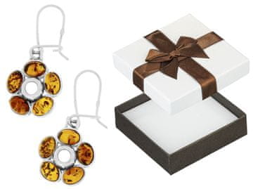 Seijou Srebrne naušnice Viseće cvijeće s jantarom Ženske cvijeće Žica za naušnice srebrne